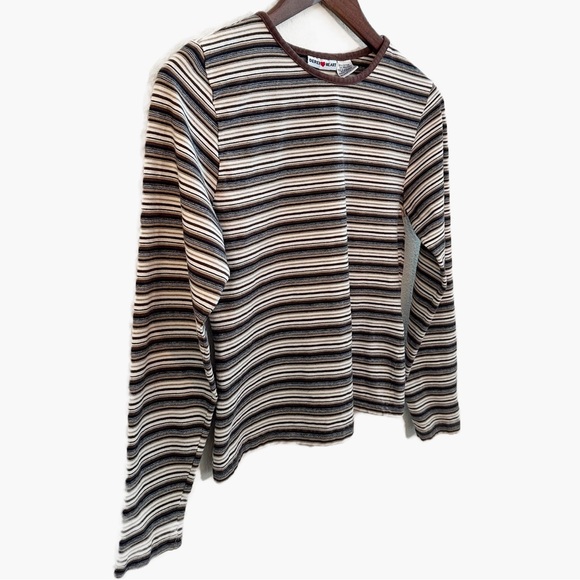 Vintage Derek Heart Brown Striped Fitted Long Sleeve Tee Size M - Picture 2 of 6
